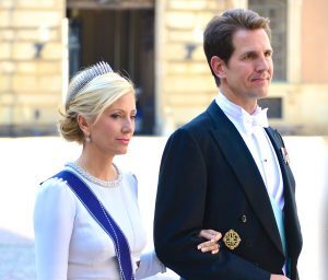 Crown Prince Pavlos of Greece and his wife Crown Princess Marie-Chantal on the way to the castle church at the Royal Palace in Stockholm before the wedding of Princess Madeleine and Christopher O'Neill on June 8, 2013.